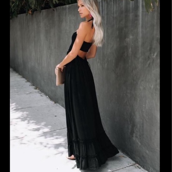 Vici Zayn Smocked Backless Halter Black Maxi Dress - Picture 3 of 12